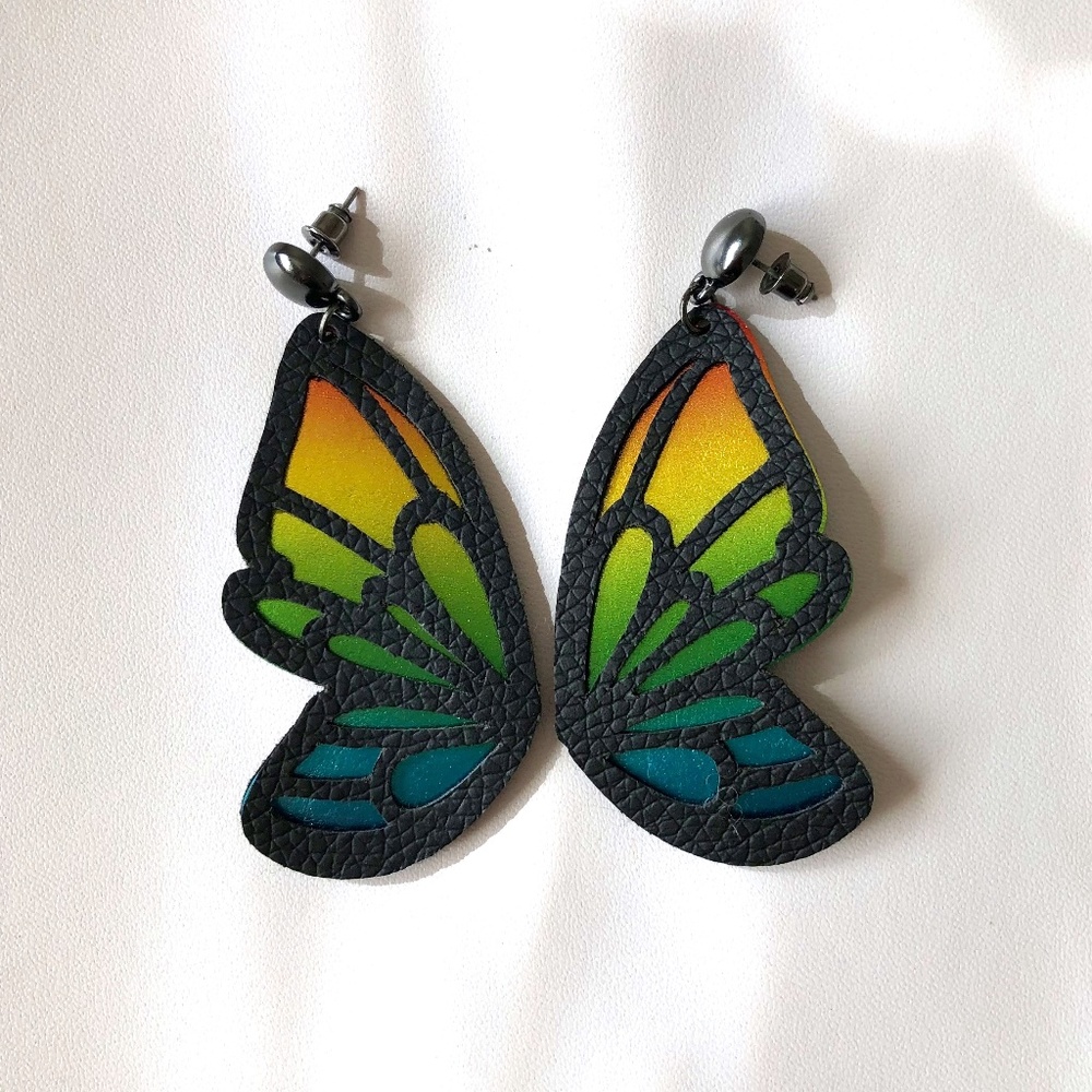 Handmade Rainbow Layered Butterfly Wings Dangle Earrings